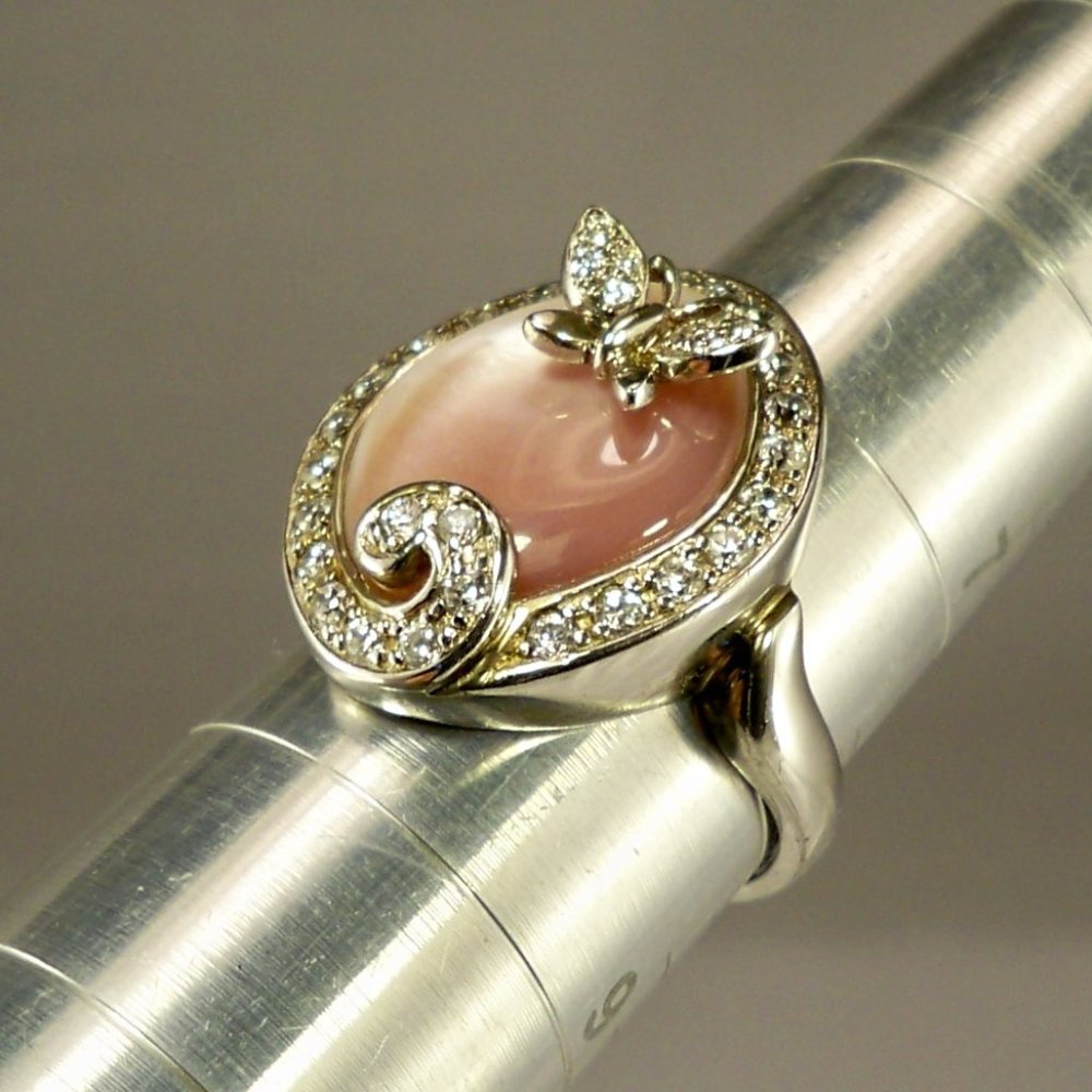 NEW Butterfly Pastel Maroon Cream, Cubic Zirconias Vintage *Silver DESIGNER Ring